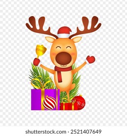 Vector illustration of Christmas reindeer with gift boxes on transparent background