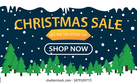 Vector illustration Christmas sale template banner concept.With abstract trees n snow.Good for Business Campaign, Social Media Post, E-commerce, flyer, Invitation, Brochure, poster, calendar, content.