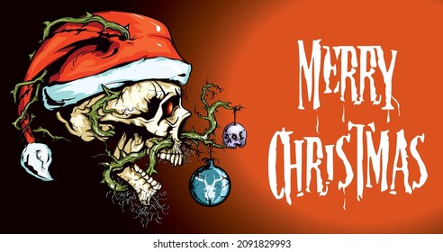 Vector illustration of Christmas Santa Claus skull. Suitable for Christmas card, logo, tattoo, t-shirts design...