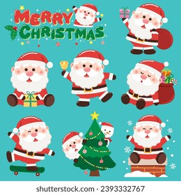 Vector illustration of Christmas Santa Claus collection, Santa,  Christmas tree