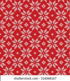 Vector illustration  Christmas Scandinavian flat style red knitted seamless pattern with snowflakes
