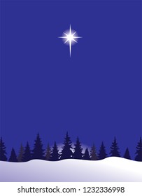 vector illustration of Christmas scene with Bethlehem star. Christian Nativity Scene. 