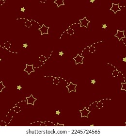 Vector illustration. Christmas seamless pattern with golden stars on a red background. Paper design, packaging, wallpapers.
