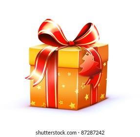 Vector illustration of Christmas shiny red gift box