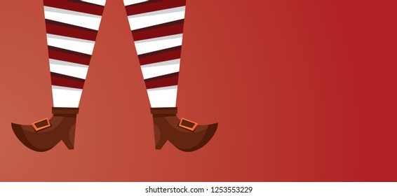 Vector illustration of Christmas shoes Santa Claus and elf, Festive background