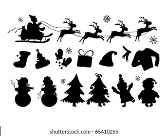 Vector illustration of Christmas silhouettes in lines