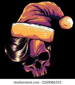 vector illustration Christmas skull on black background