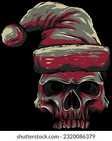 vector illustration Christmas skull on black background