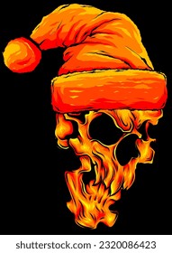 vector illustration Christmas skull on black background