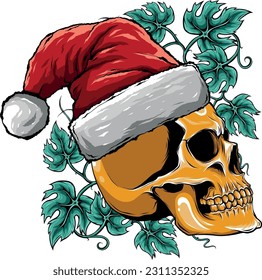 vector illustration of christmas skull wearing santa claus hat