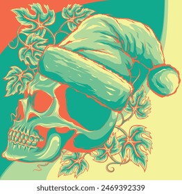 vector illustration of christmas skull wearing santa claus hat