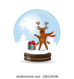 Vector illustration of Christmas Snow globe with reindeer