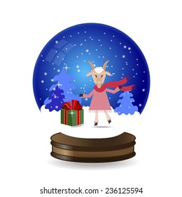 Vector illustration of Christmas Snow globe with goat