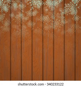 Vector Illustration of Christmas Snowflake Background for Design, Website, Background, Banner. Winter December Snow Element Template. Wooden texture