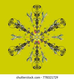 Vector illustration. Christmas snowflake of decoration on snow. Christmas festive background.
