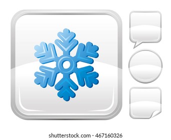 Vector illustration of christmas snowflake icon. Blank button form set - square, speaking bubble, circle, sticker.
