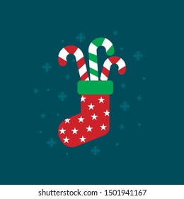 Vector illustration of a Christmas sock with candies in a flat style