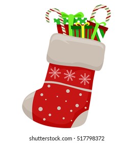 Vector Illustration of Christmas Sock with treats 