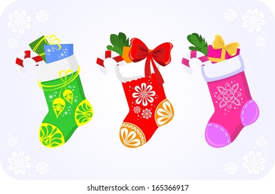 Vector illustration of Christmas socks with gifts