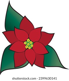 Vector illustration of a Christmas star flower with three big leaves.