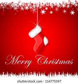 vector illustration of Christmas stocking hanging in snowflakes background