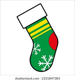 Vector illustration of Christmas stocking sticker for design, packaging, postcards for Christmas and New Year
