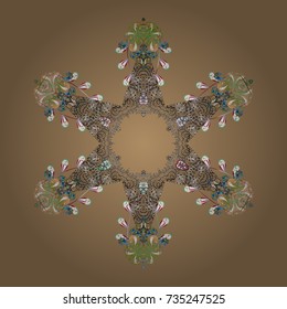 Vector illustration. Christmas Stylized beige, gray and green Snowflakes on a beige, gray and green colors.