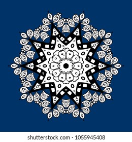 Vector illustration. Christmas Stylized blue, white and black Snowflakes on a blue, white and black colors.