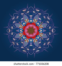 Vector illustration. Christmas Stylized blue, violet and pink Snowflakes on a blue, violet and pink colors.