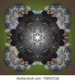 Vector illustration. Christmas Stylized gray, green and white Snowflakes on a gray, green and white colors.
