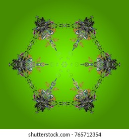 Vector illustration. Christmas Stylized green, gray and neutral Snowflakes on a green, gray and neutral colors.