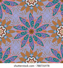 Vector illustration. Christmas Stylized neutral, blue and pink Snowflakes on a neutral, blue and pink colors.