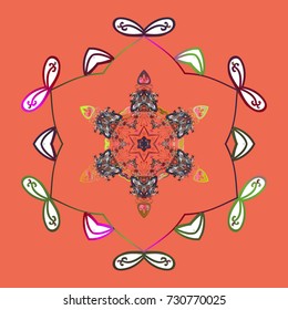 Vector illustration. Christmas Stylized orange, white and green Snowflakes on a orange, white and green colors.