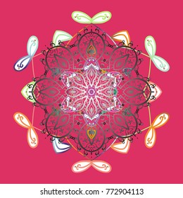 Vector illustration. Christmas Stylized pink, gray and white Snowflakes on a pink, gray and white colors.