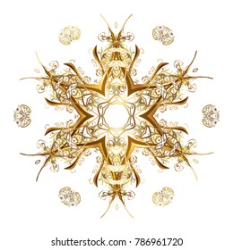 Vector illustration. Christmas Stylized white and yellow Snowflakes on a white and yellow colors.