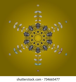 Vector illustration. Christmas Stylized yellow, gray and white Snowflakes on a yellow, gray and white colors.