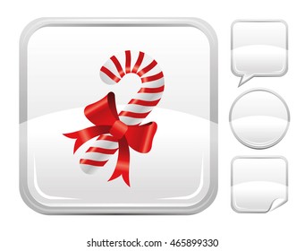 Vector illustration of Christmas sugar cane icon on white background. Blank button form set - square, speaking bubble, circle, sticker.