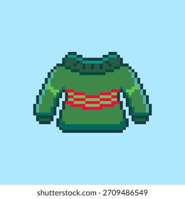 Ilustración vectorial de suéter de la Navidad con el diseño del arte del pixel, perfecto para los diseños temáticos de los bienes del juego