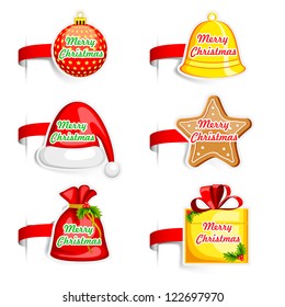vector illustration of Christmas tag with different object