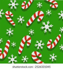 vector illustration with a Christmas theme, featuring a green background with a red-and-white candy cane pattern and white snow. Good for decoration purposes, greeting cards