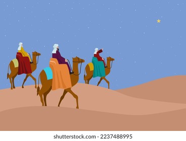 Vector illustration for Christmas theme, Three Wise Men, journey to Bethlehem