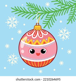 Vector illustration with Christmas toy. Christmas card in cartoon style on a New Year theme with a ball.