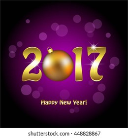 Vector illustration of Christmas toy. Sparkles on a purple background. 2017 year!