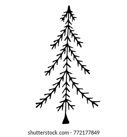 Vector illustration of christmas tree or any spruce in doodle style. It may be fir tree and pine tree. Outline and simple. Drawn by pen and then carefully digitized.