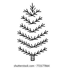 Vector illustration of christmas tree or any spruce in doodle style. It may be fir tree and pine tree. Outline and simple. Drawn by pen and then carefully digitized.