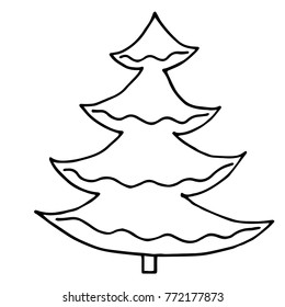 Vector illustration of christmas tree or any spruce in doodle style. It may be fir tree and pine tree. Outline and simple. Drawn by pen and then carefully digitized.
