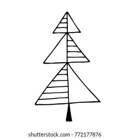 Vector illustration of christmas tree or any spruce in doodle style. It may be fir tree and pine tree. Outline and simple. Drawn by pen and then carefully digitized.