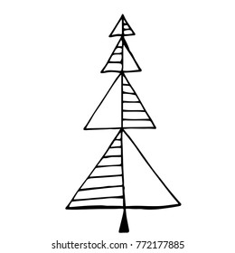 Vector illustration of christmas tree or any spruce in doodle style. It may be fir tree and pine tree. Outline and simple. Drawn by pen and then carefully digitized.