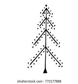 Vector illustration of christmas tree or any spruce in doodle style. It may be fir tree and pine tree. Outline and simple. Drawn by pen and then carefully digitized.