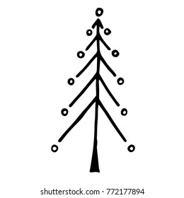 Vector illustration of christmas tree or any spruce in doodle style. It may be fir tree and pine tree. Outline and simple. Drawn by pen and then carefully digitized.